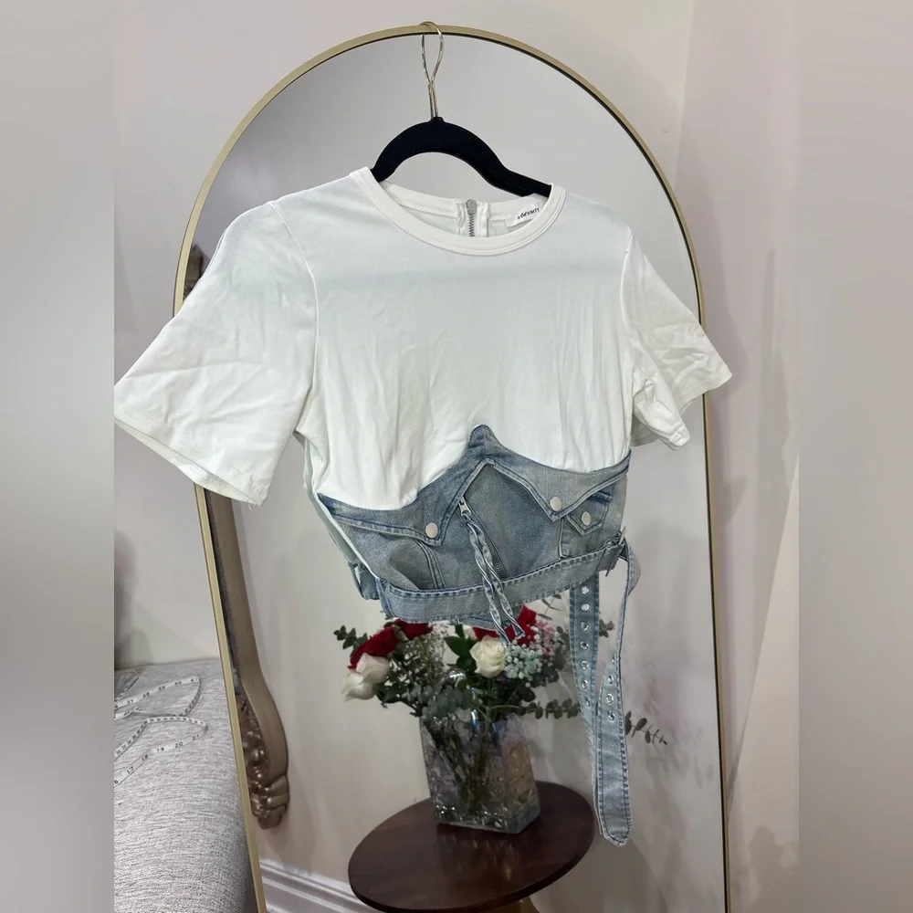 Brand new size M White Tee with Denim Corset Detail - Picture 1 of 5